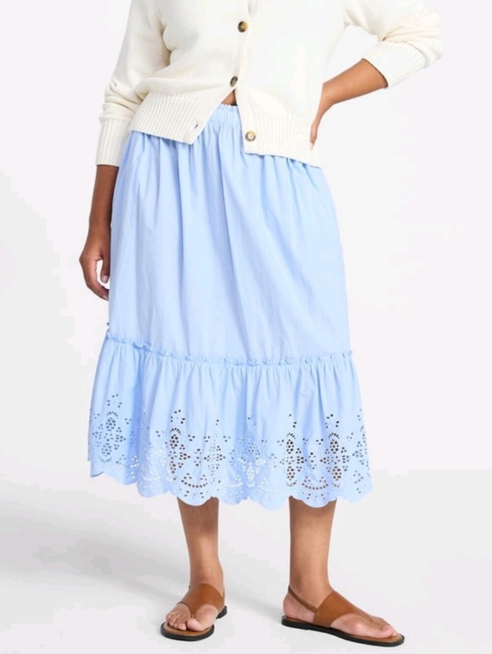 Time and Tru Women's Cotton Eyelet Hem Midi Skirt Size XL NWT